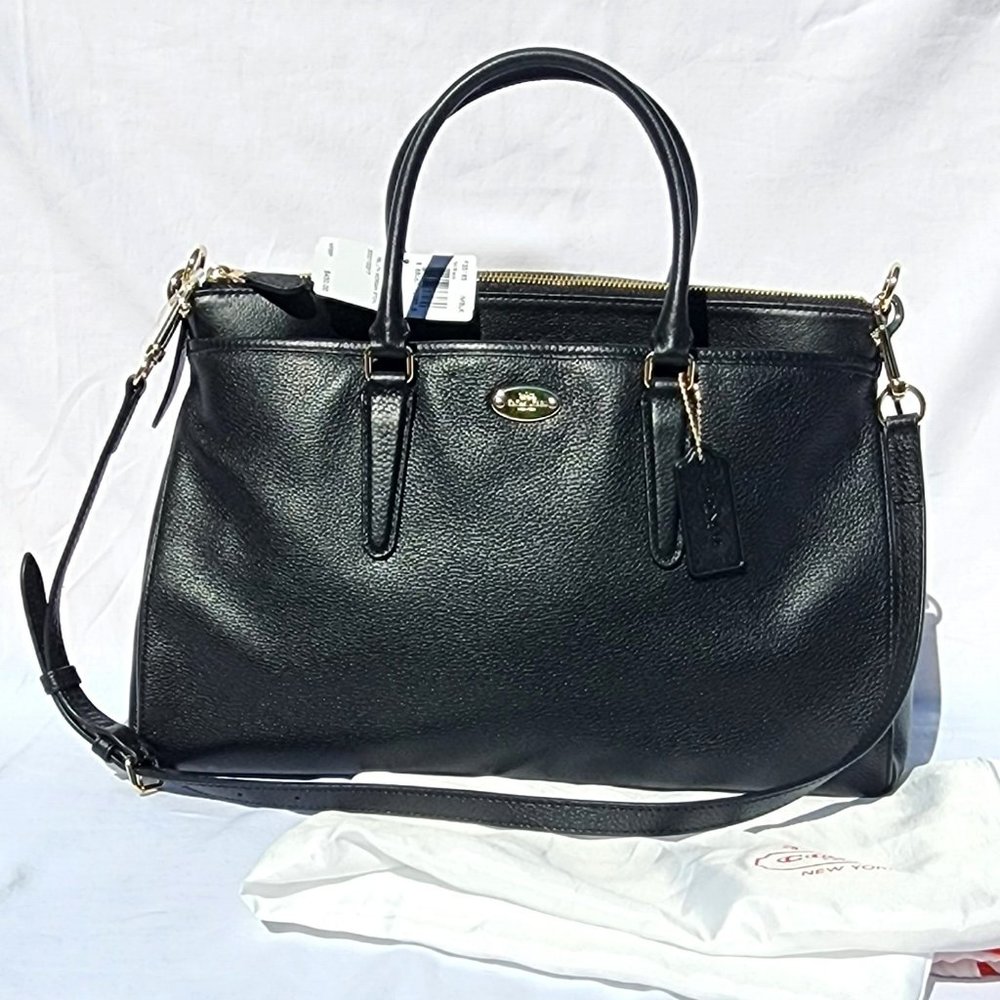 NWT Coach Black Leather Pebble Morgan Satchel